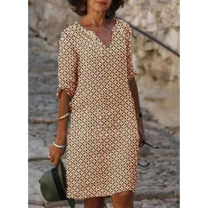 Gerdien | Dames Jurk met Print | Midi met V-hals
