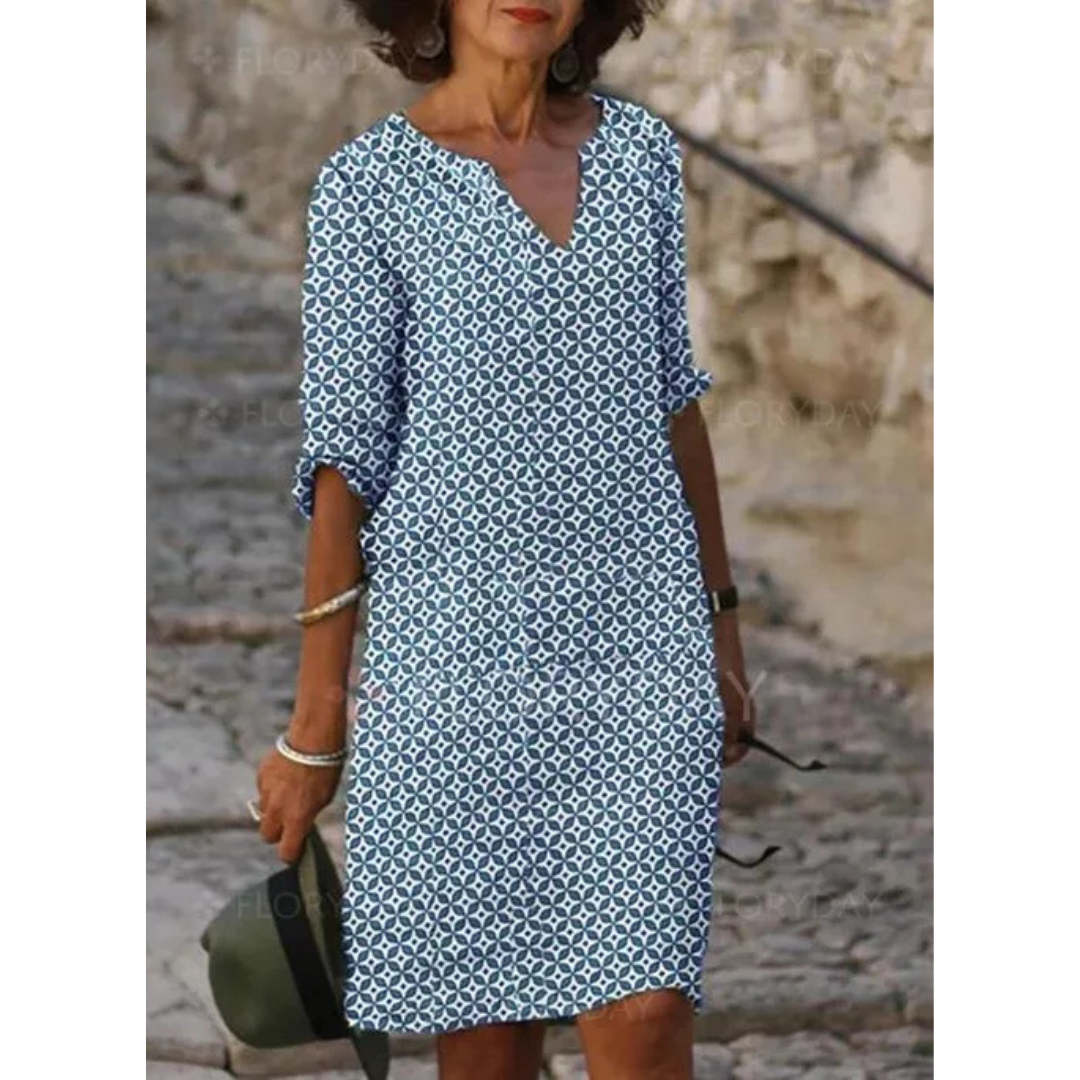 Gerdien | Dames Jurk met Print | Midi met V-hals