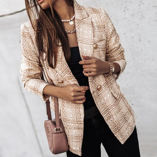 Tirza | Dames Geruite Blazer met Revers en Knopen