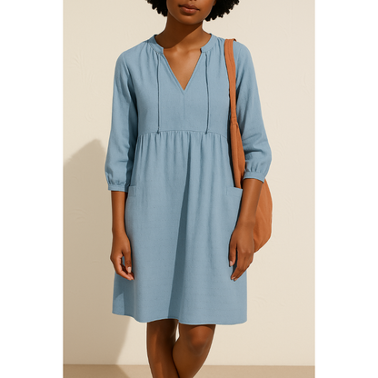 Joyce | Dames Losse Overhemd Jurk met V-hals | Mini met Zakken