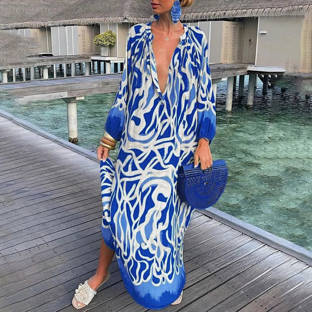 Benthe | Dames Strand Boho Jurk | Maxi met Diepe V-hals