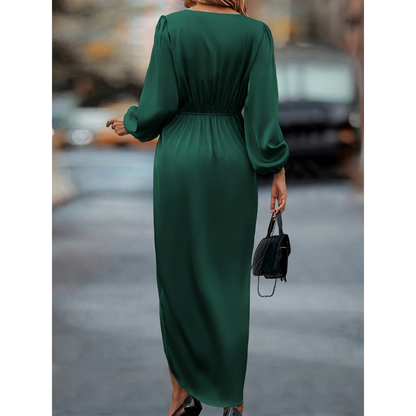 Jules | Dames Satijnen Jurk | Maxi Knoopdetail Taille V-Hals