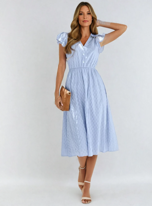 Femke | Dames Midi Jurk | V-hals & Elastische Taille Zomerjurk