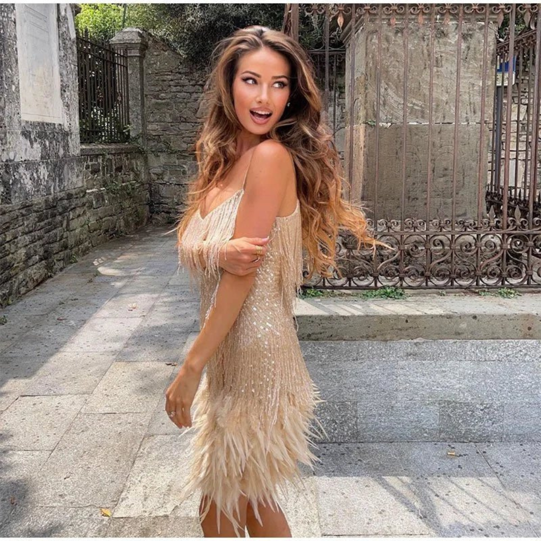Lieve | Dames Cocktailjurk met Franjes | Mini Jurk voor Feesten en Gala's