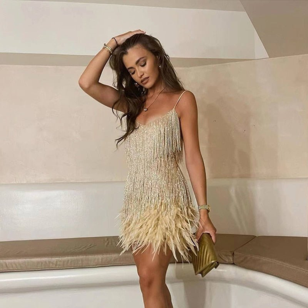 Lieve | Dames Cocktailjurk met Franjes | Mini Jurk voor Feesten en Gala's