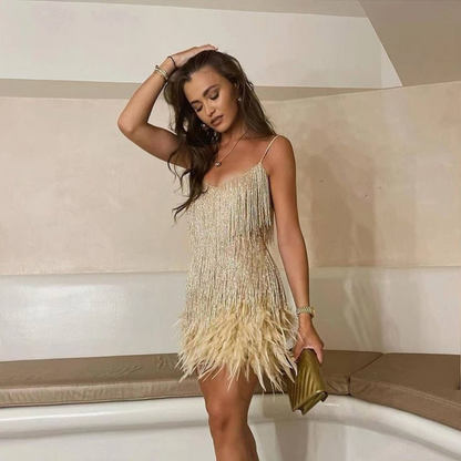 Lieve | Dames Cocktailjurk met Franjes | Mini Jurk voor Feesten en Gala's