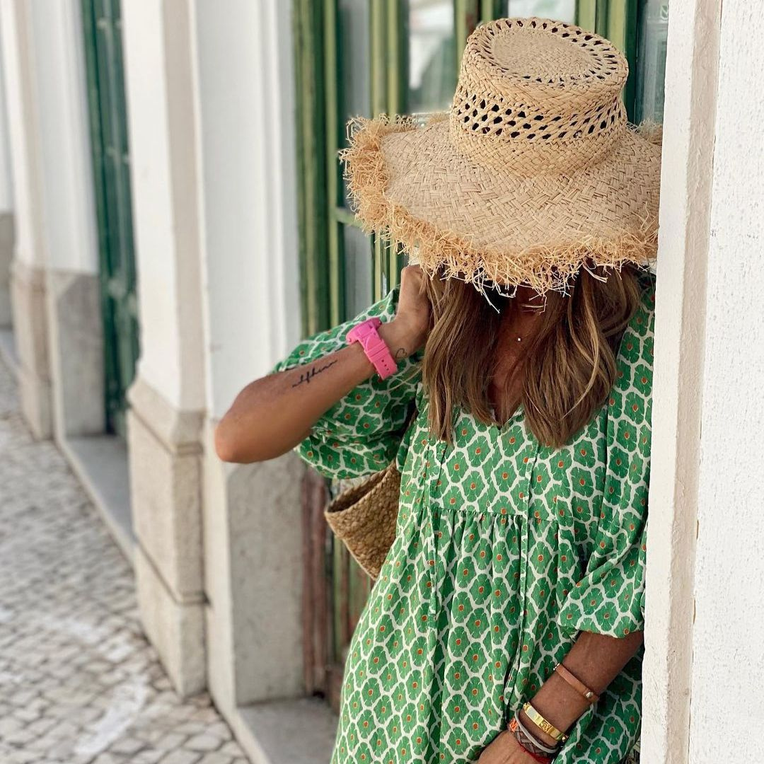Barbara | Dames Maxi Jurk | Groene V-hals Strandjurk met Pofmouw