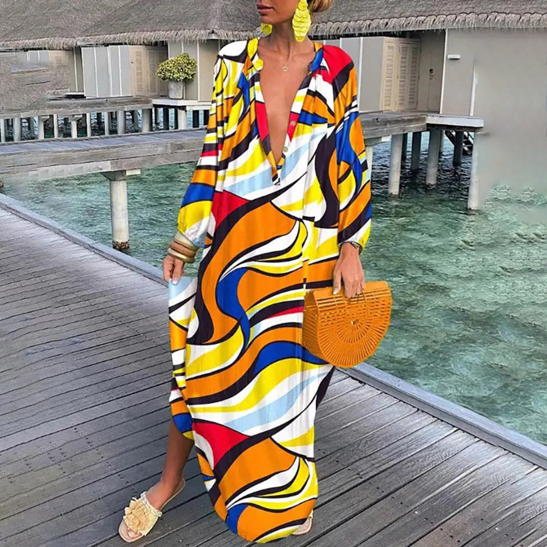 Benthe | Dames Strand Boho Jurk | Maxi met Diepe V-hals