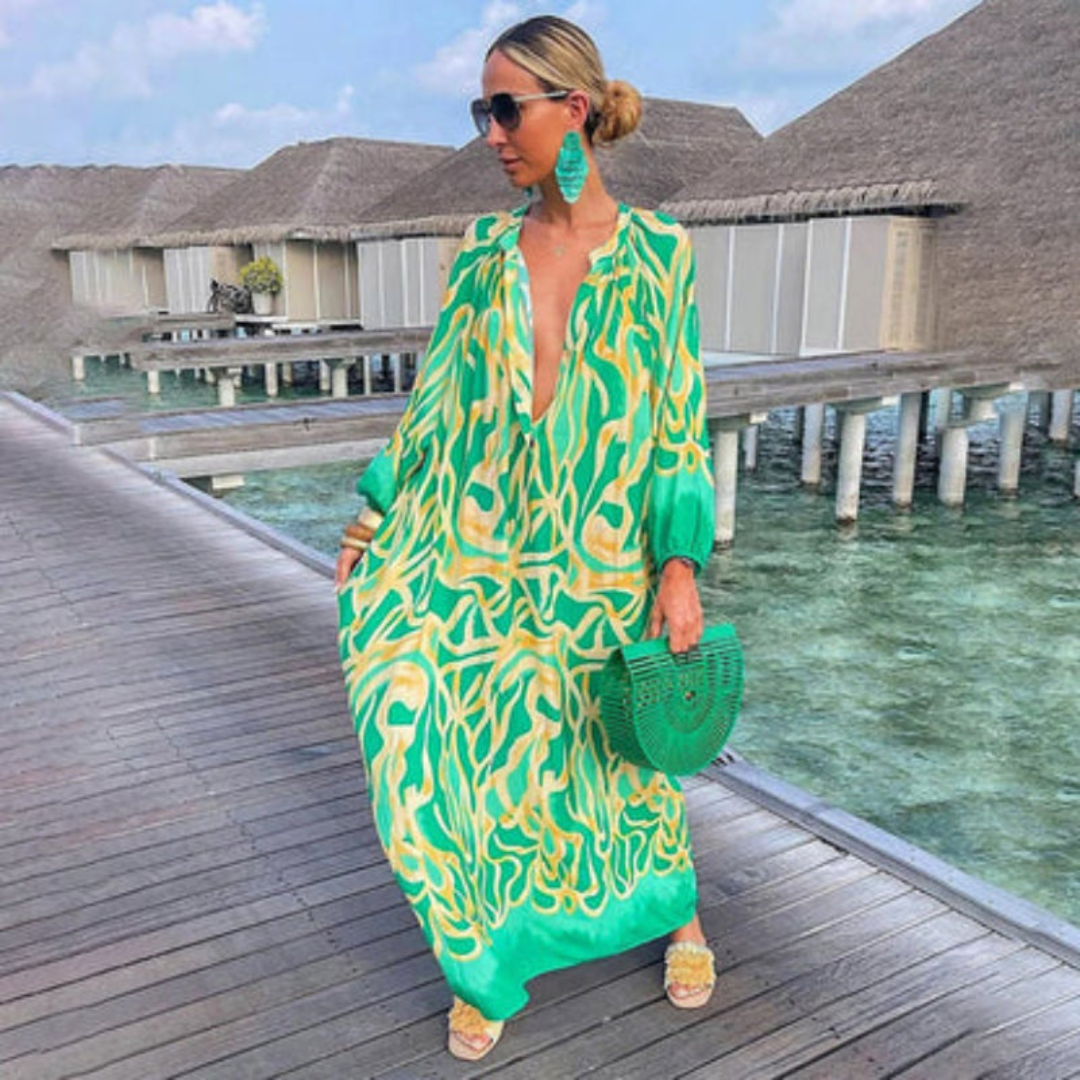 Benthe | Dames Strand Boho Jurk | Maxi met Diepe V-hals