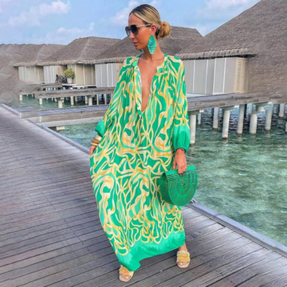 Benthe | Dames Strand Boho Jurk | Maxi met Diepe V-hals
