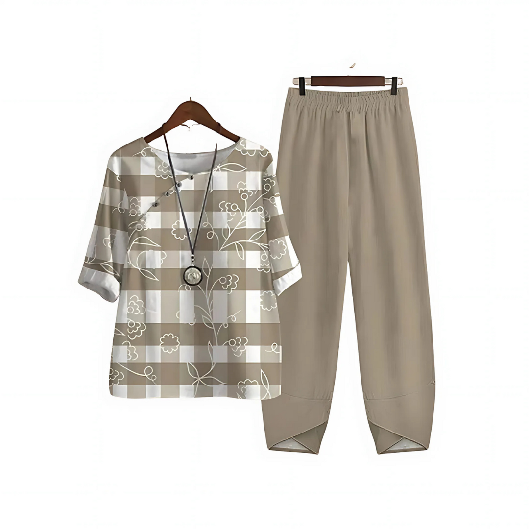 Bente | Dames 2-Delige Set met Gedrukte Blouse en Losse Broek