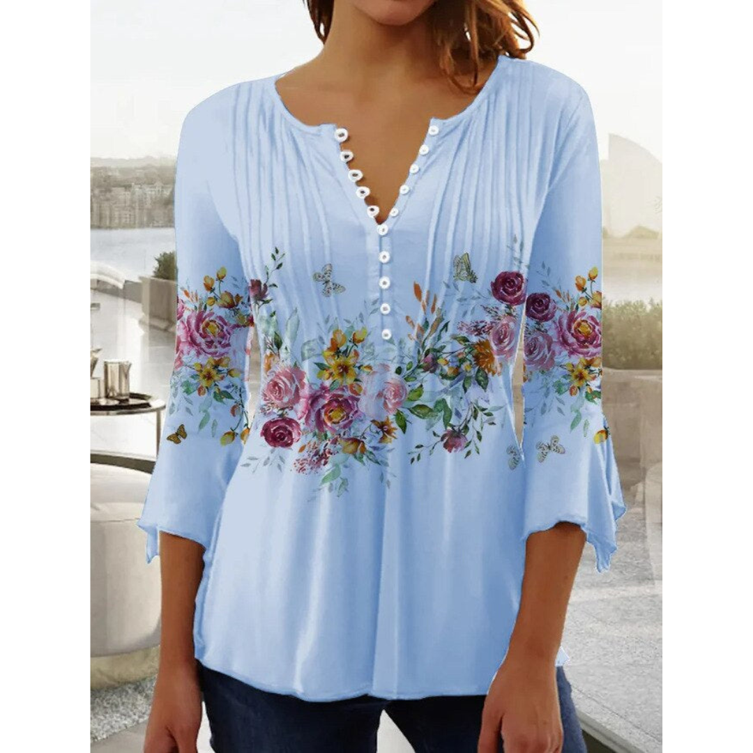 Marie | Dames Blouse | Bloemenprint V-Hals Korte Mouwen