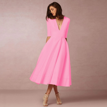 Suzan | Dames Jurk met Diepe V-Hals | Midi met Hoge Taille