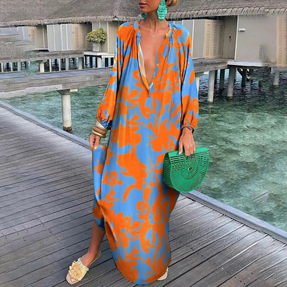 Benthe | Dames Strand Boho Jurk | Maxi met Diepe V-hals
