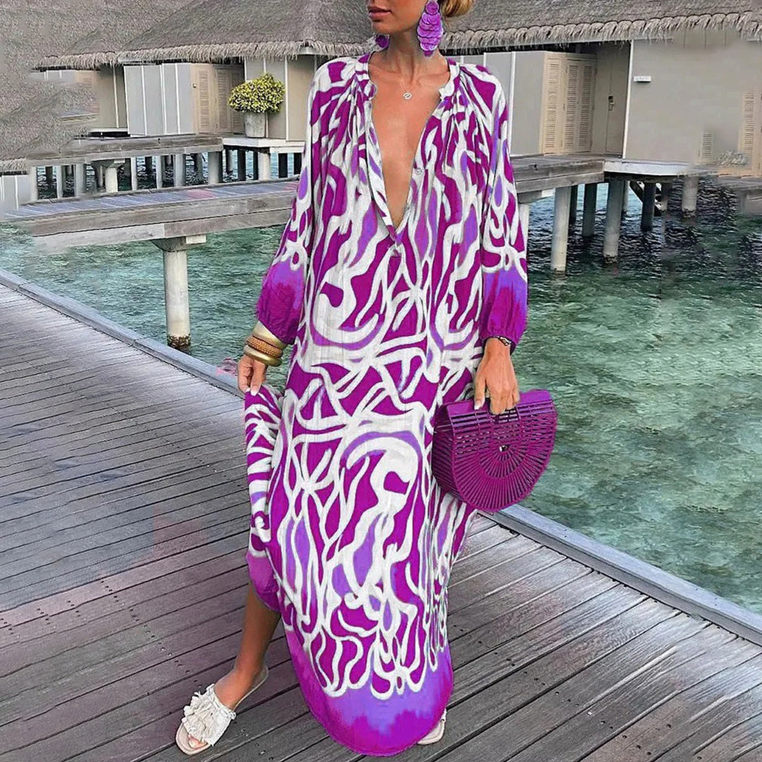 Benthe | Dames Strand Boho Jurk | Maxi met Diepe V-hals