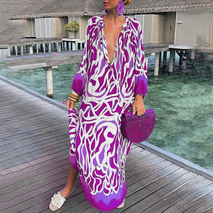 Benthe | Dames Strand Boho Jurk | Maxi met Diepe V-hals
