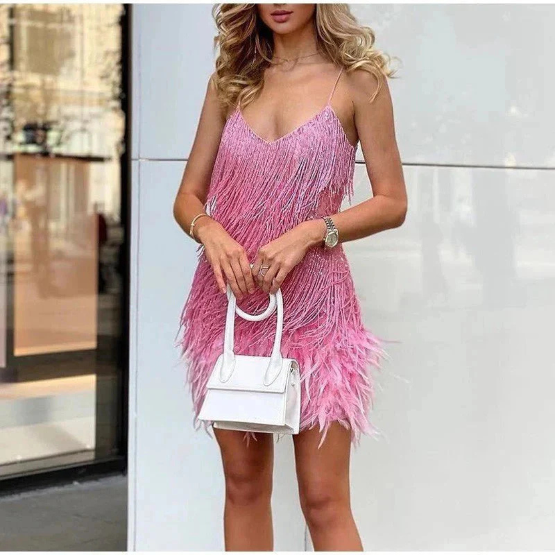 Lieve | Dames Cocktailjurk met Franjes | Mini Jurk voor Feesten en Gala's