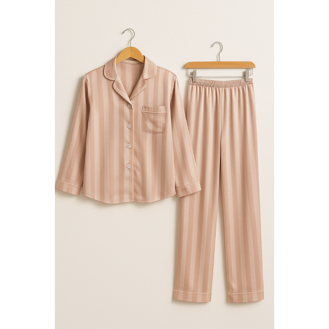 Renske | Dames Gestreepte Satijnen Pyjama Set met Knoopsluiting