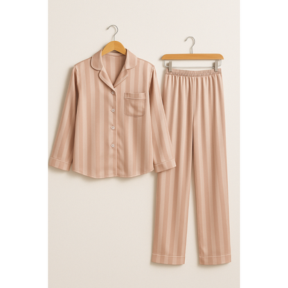 Renske | Dames Gestreepte Satijnen Pyjama Set met Knoopsluiting