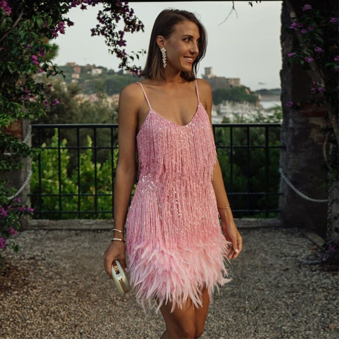 Lieve | Dames Cocktailjurk met Franjes | Mini Jurk voor Feesten en Gala's