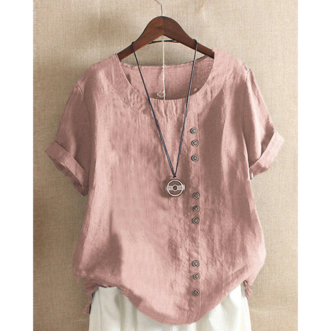 Fenne | Effen blouse met korte mouwen en ronde halslijn
