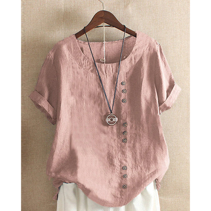 Fenne | Effen blouse met korte mouwen en ronde halslijn