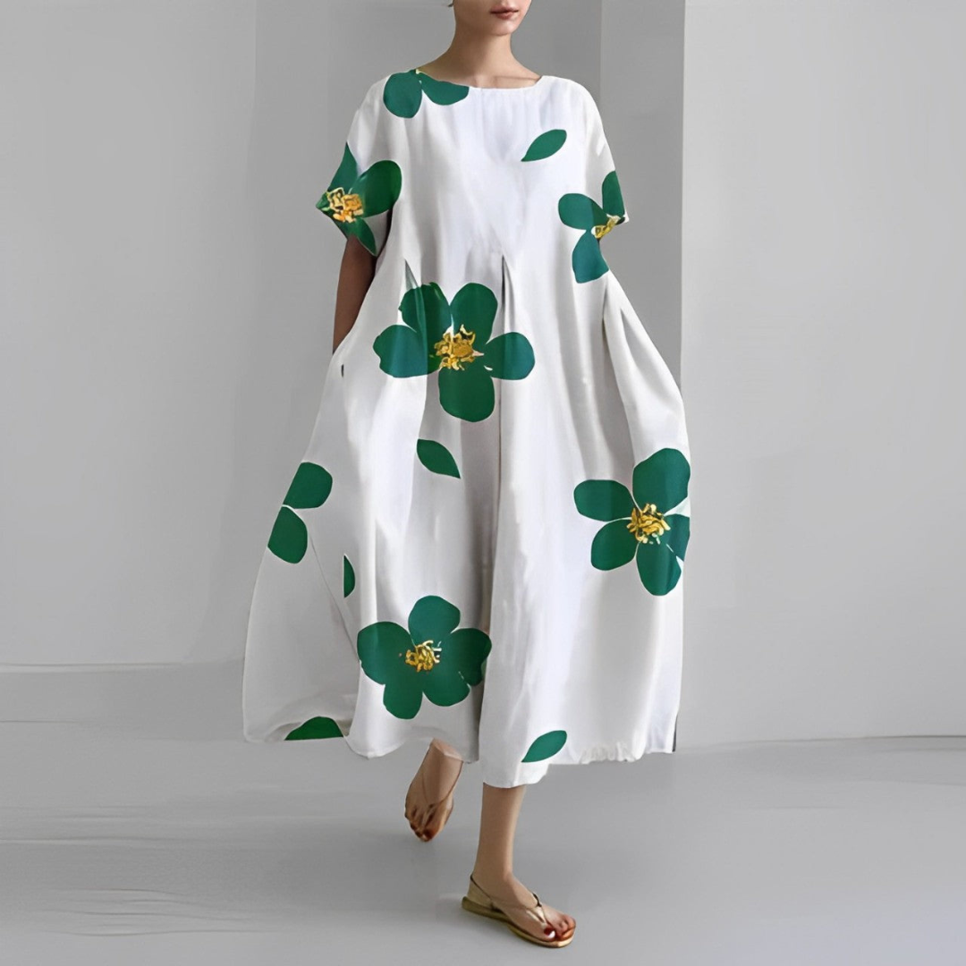 Rosa | Dames Linnen Zomer Jurk | Midi Jurk met Print