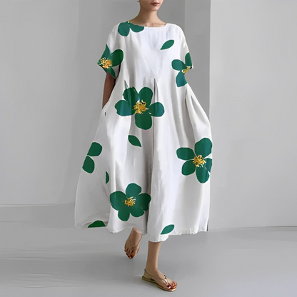 Rosa | Dames Linnen Zomer Jurk | Midi Jurk met Print