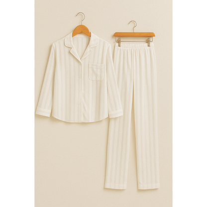 Renske | Dames Gestreepte Satijnen Pyjama Set met Knoopsluiting