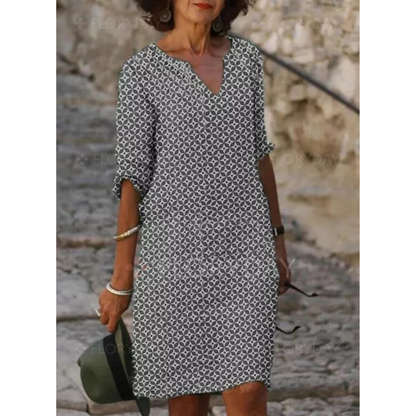 Gerdien | Dames Jurk met Print | Midi met V-hals