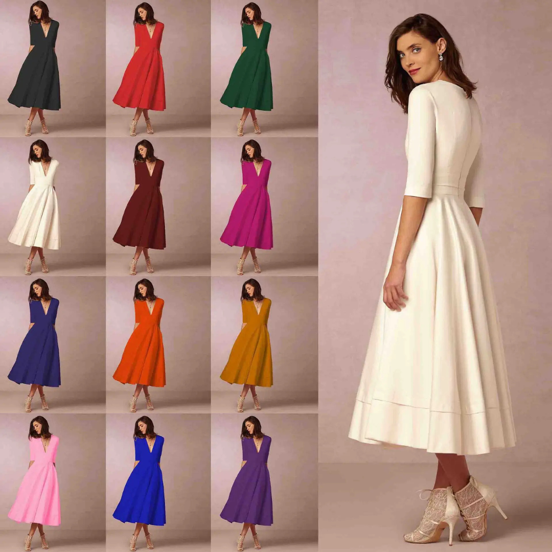 Suzan | Dames Jurk met Diepe V-Hals | Midi met Hoge Taille