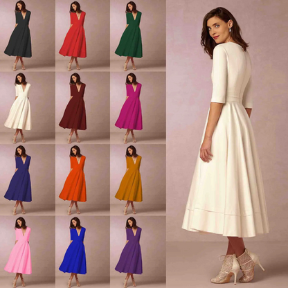 Suzan | Dames Jurk met Diepe V-Hals | Midi met Hoge Taille