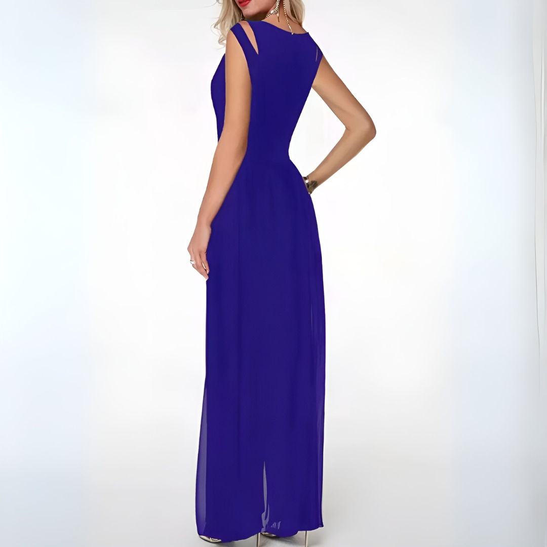 Lilian | Dames Mouwloze Chiffon Jumpsuit met Wijde Pijpen