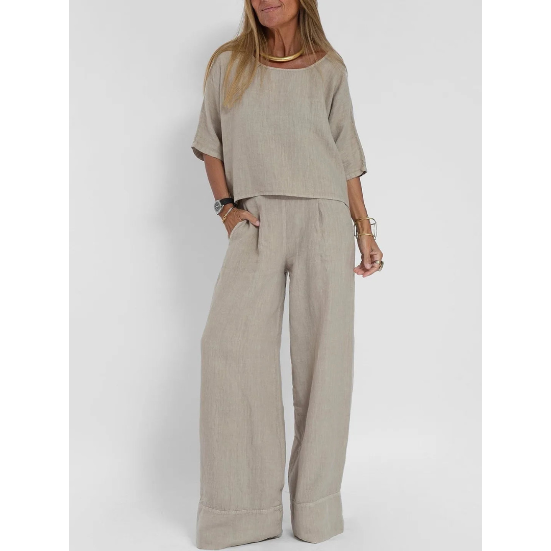 Sienna | Dames Casual Tweedelige Set met Losse Fit en Wijde Pijpen