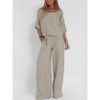 Sienna | Dames Casual Tweedelige Set met Losse Fit en Wijde Pijpen