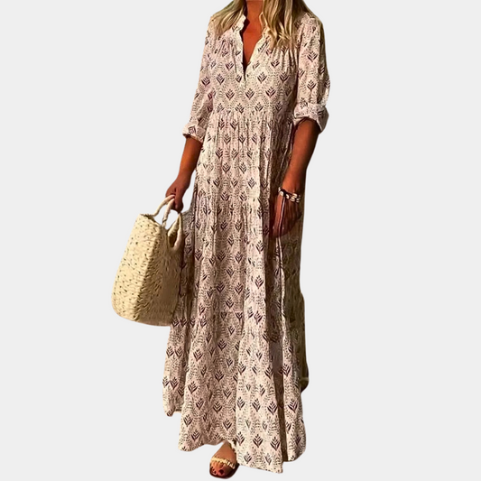 Noa | Dames Boho Zomerjurk met V-Hals | Maxi Lichtgewicht