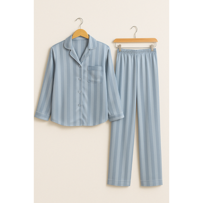 Renske | Dames Gestreepte Satijnen Pyjama Set met Knoopsluiting