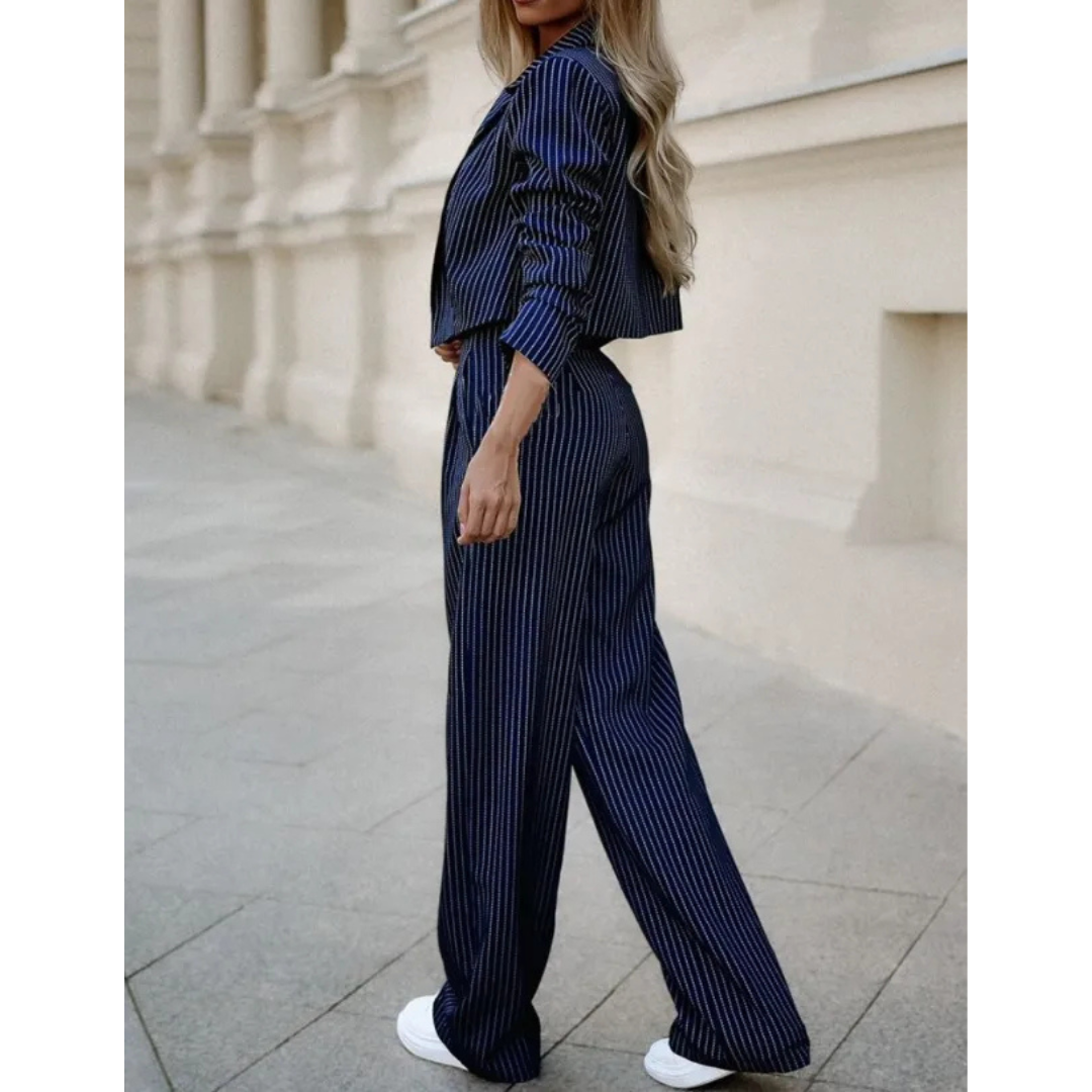 Naomi | Dames Gestreepte Zomer Set met Wijde Broek en Blazer