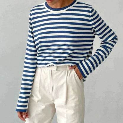 Elin | Dames Gestreepte Longsleeve met Ronde Hals