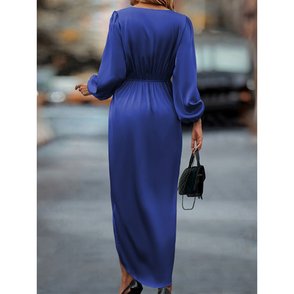 Jules | Dames Satijnen Jurk | Maxi Knoopdetail Taille V-Hals