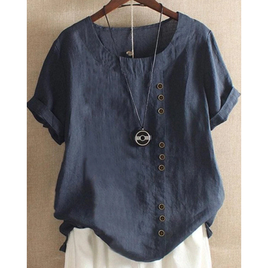 Fenne | Effen blouse met korte mouwen en ronde halslijn