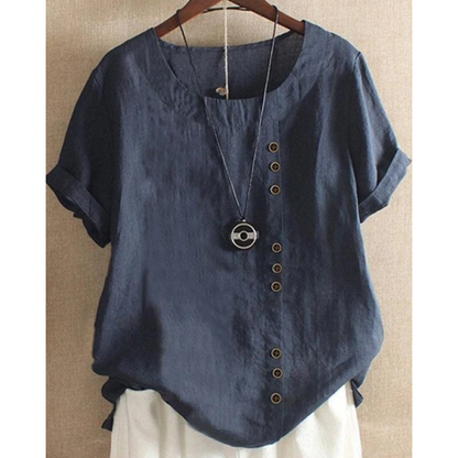 Fenne | Effen blouse met korte mouwen en ronde halslijn