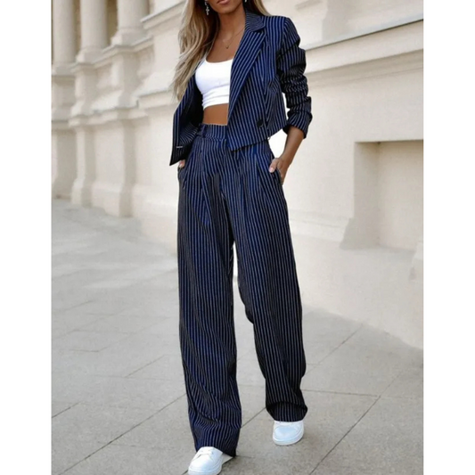 Naomi | Dames Gestreepte Zomer Set met Wijde Broek en Blazer