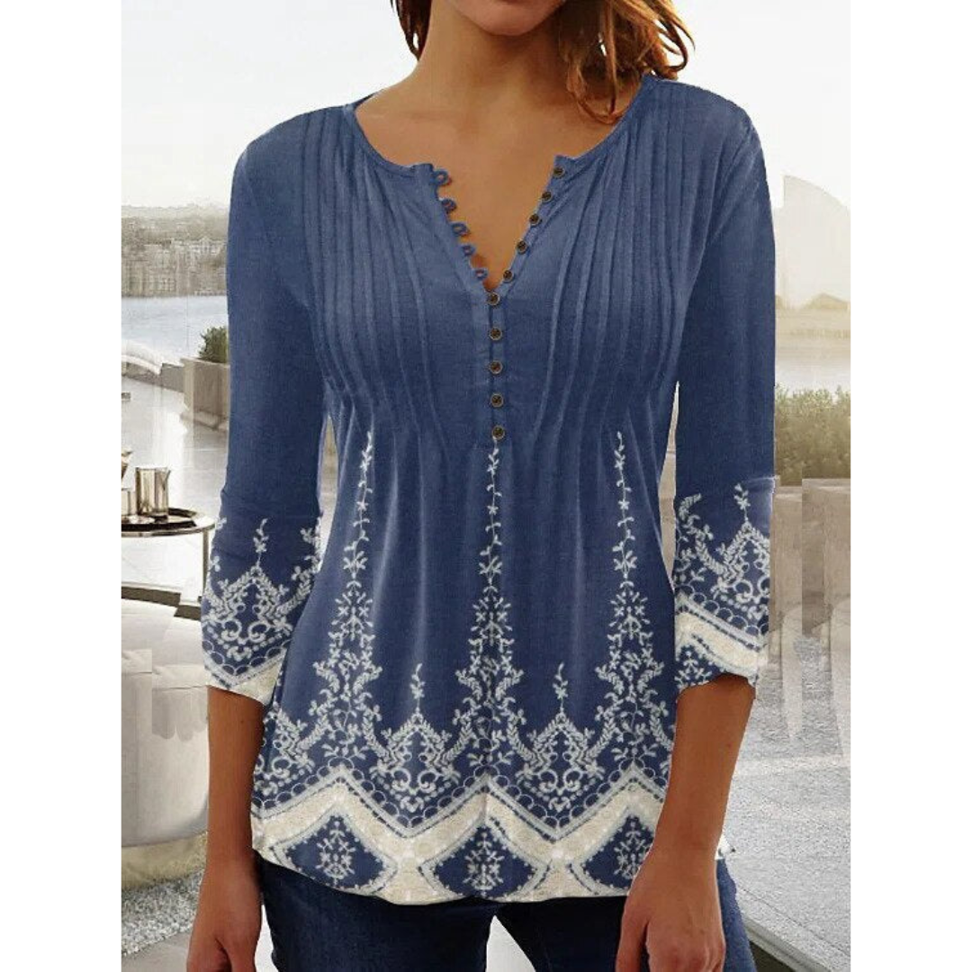 Marie | Dames Blouse | Bloemenprint V-Hals Korte Mouwen