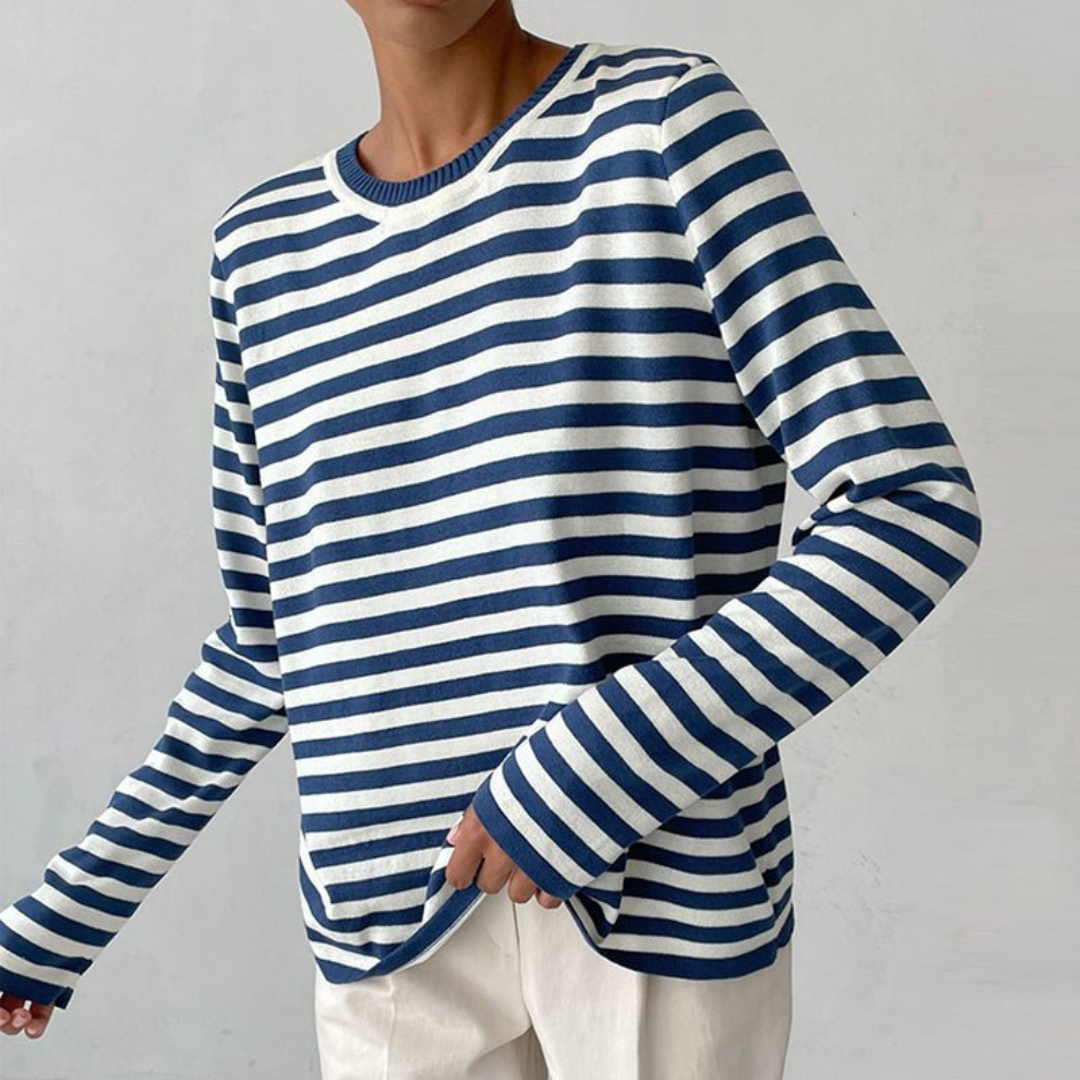 Elin | Dames Gestreepte Longsleeve met Ronde Hals
