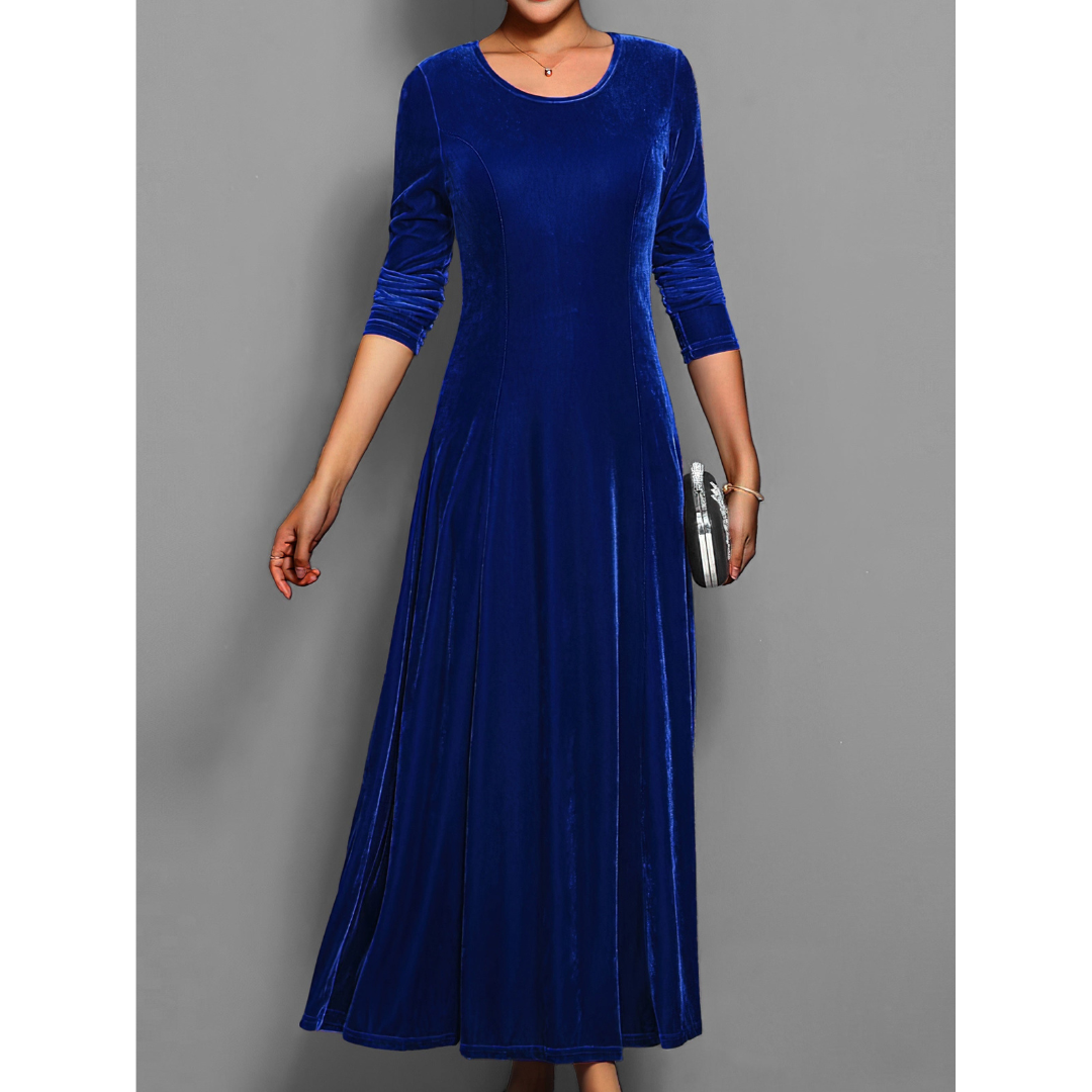 Sara | Dames Jurk met Lange Mouwen | Midi met Ronde Hals
