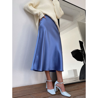 Amelie | Dames Satijnen Midirok met Elastische Taille | Satijnen Rok