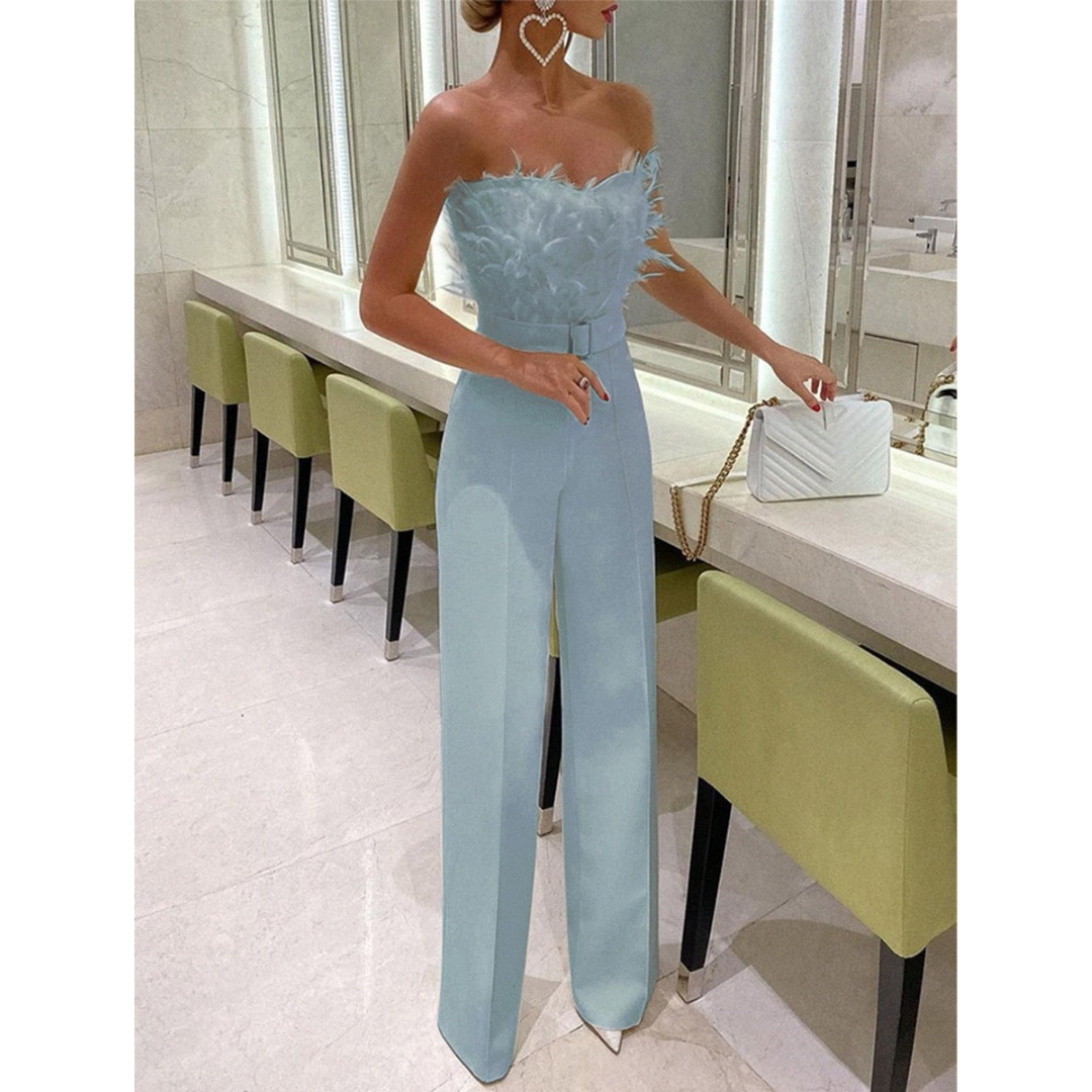 Lynn | Dames Veer Bandeau Jumpsuit met Wijde Pijpen