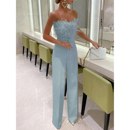 Lynn | Dames Veer Bandeau Jumpsuit met Wijde Pijpen