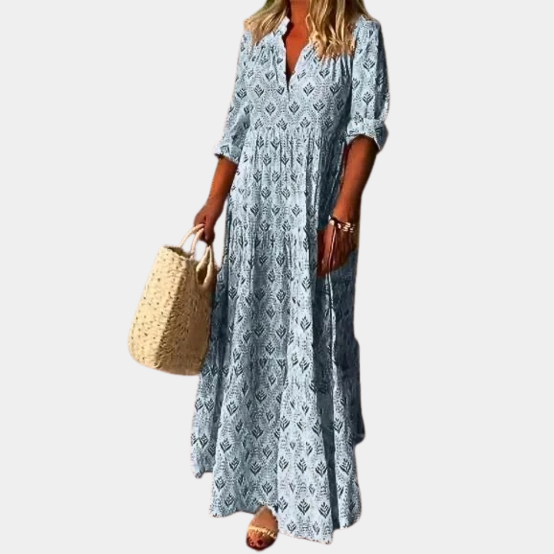 Noa | Dames Boho Zomerjurk met V-Hals | Maxi Lichtgewicht